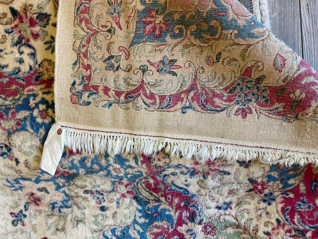 Antique Persian Kerman Rug 10x13 | Ivory, Pink & Red | Hand-Knotted Wool - Rugistan, view 12