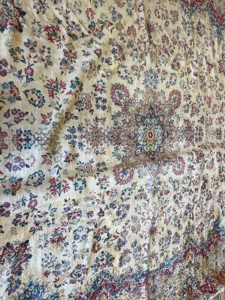 Antique Persian Kerman Rug 10x13 | Ivory, Pink & Red | Hand-Knotted Wool - Rugistan, view 3