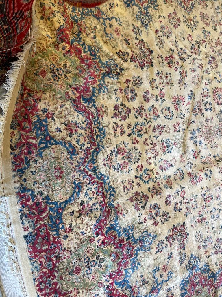 Antique Persian Kerman Rug 10x13 | Ivory, Pink & Red | Hand-Knotted Wool - Rugistan, view 9