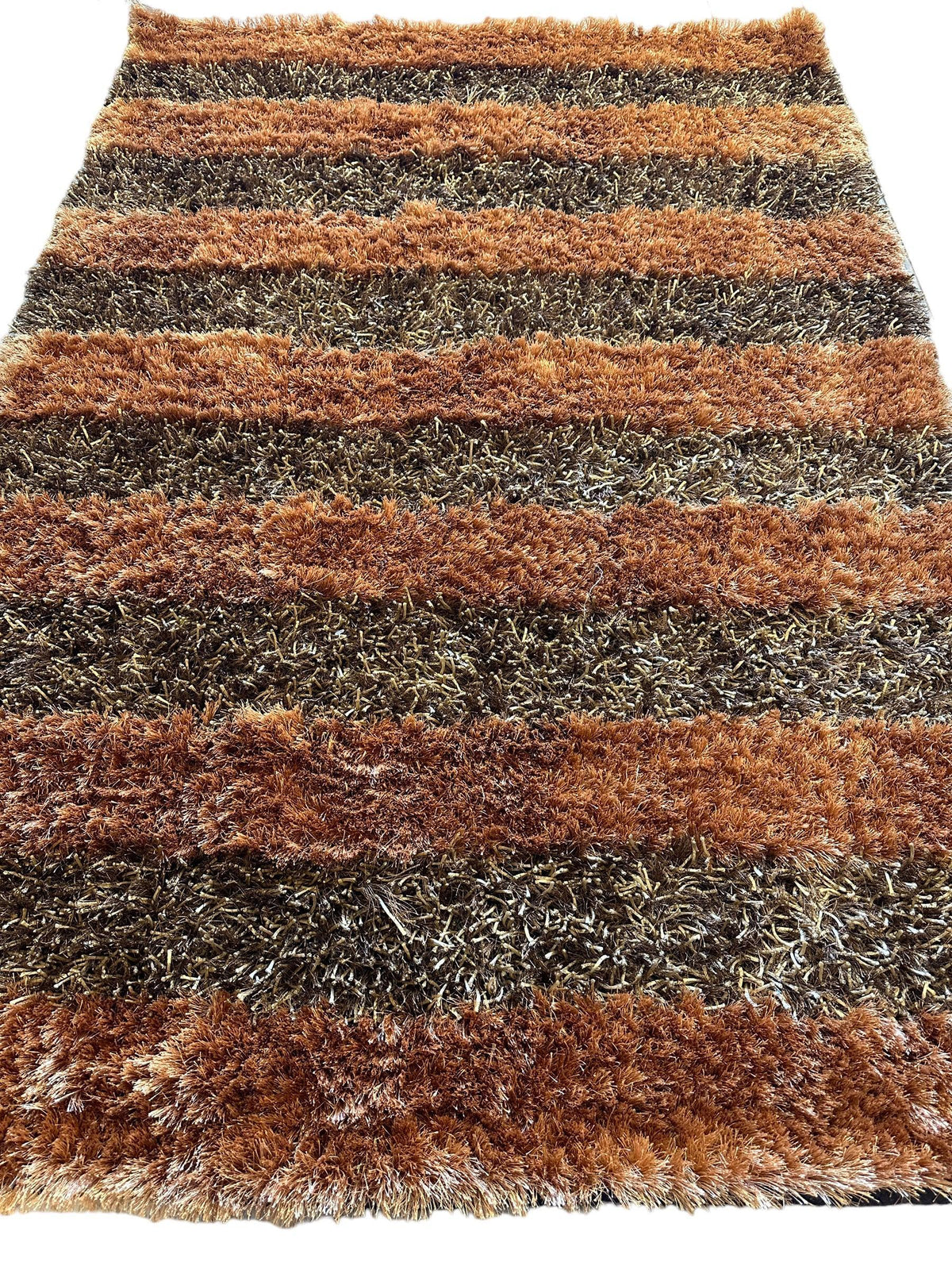 Striped Area Rug 4x6 | Rust, Gray & Black | Wool - Rugistan, view 2