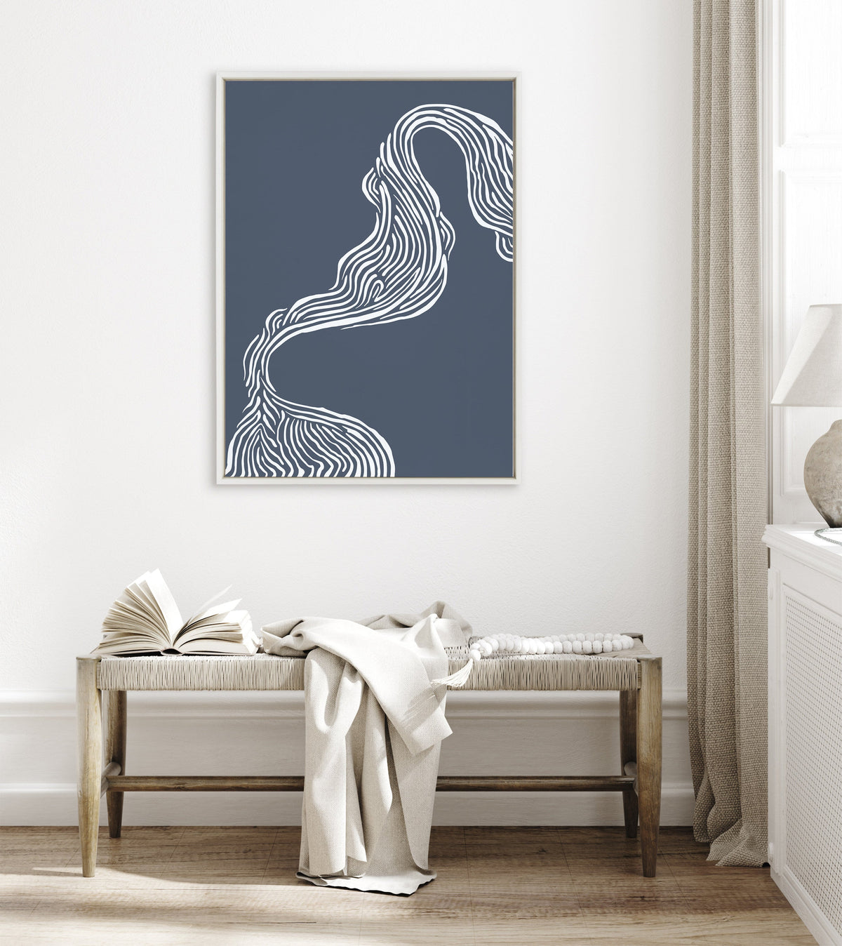 Sylvie Rich Blue Abstract River Framed Canvas by The Creative Bunch Studio