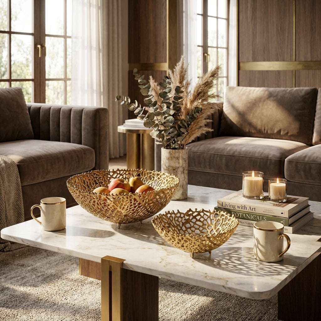 Aluminum Gold Finish Metal Fruit Basket — House of Avana, view 1 of 10