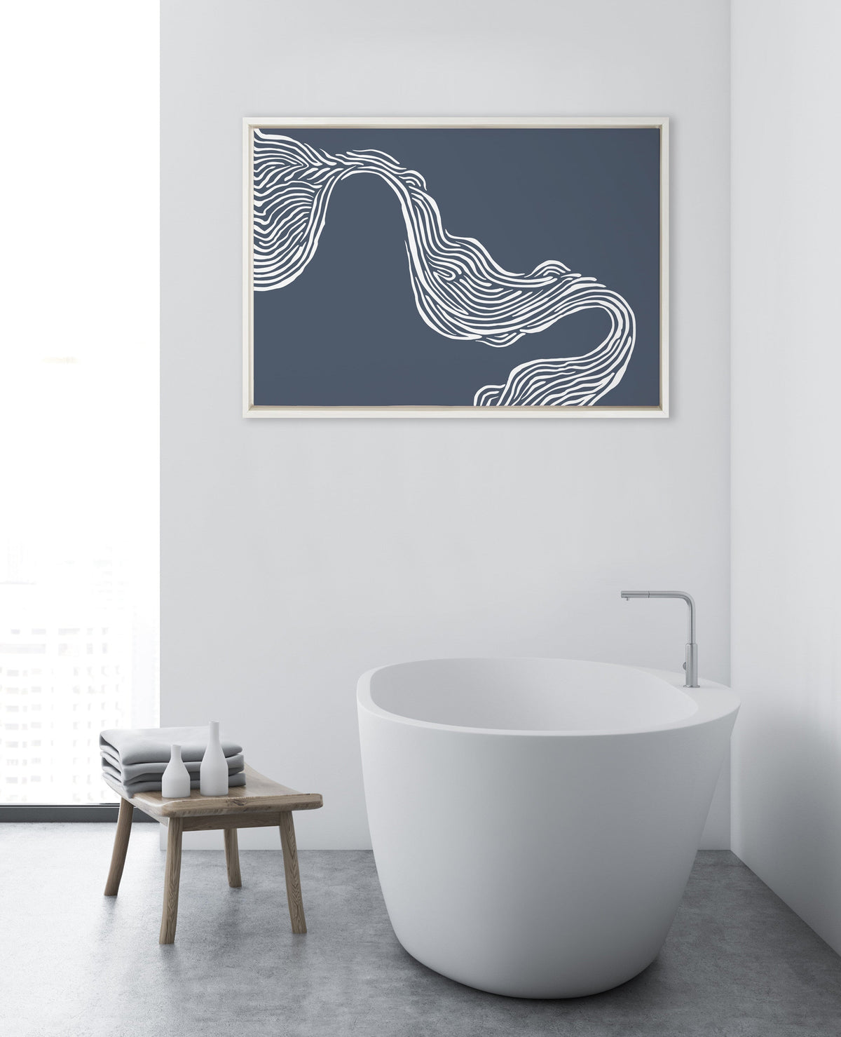Sylvie Rich Blue Abstract River Framed Canvas by The Creative Bunch Studio