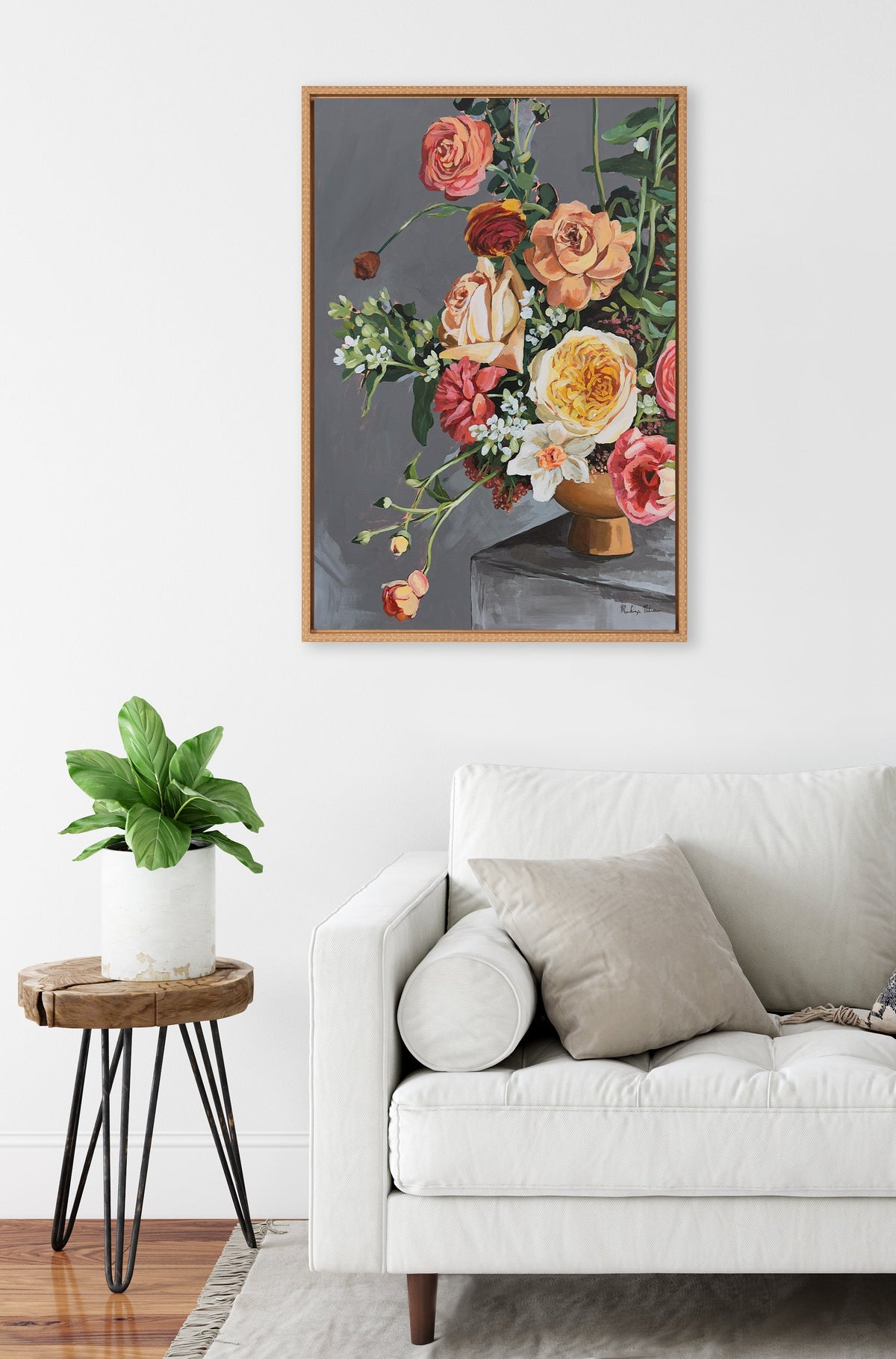 Sylvie Beaded Floral Emergence Framed Canvas by Mackenzie Nelson