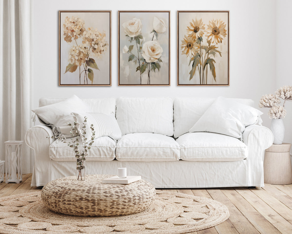 Sylvie Beaded Soft Sunflowers Framed Canvas by The Creative Bunch Studio