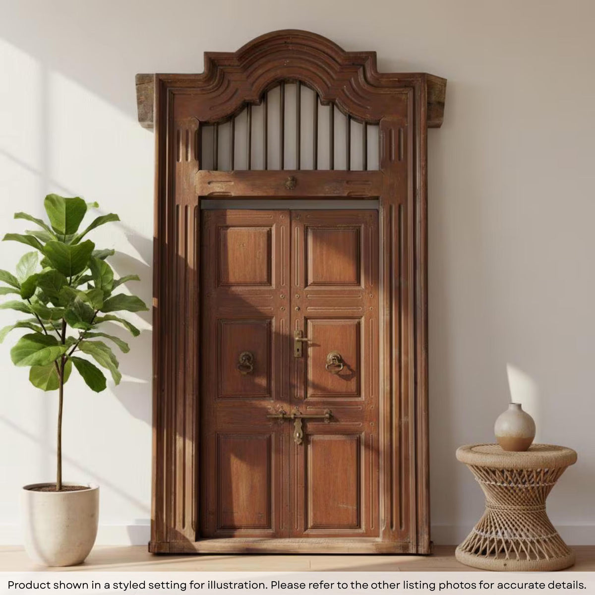 1800s Teak Wood 115 in. Tall Antique Door With Transom