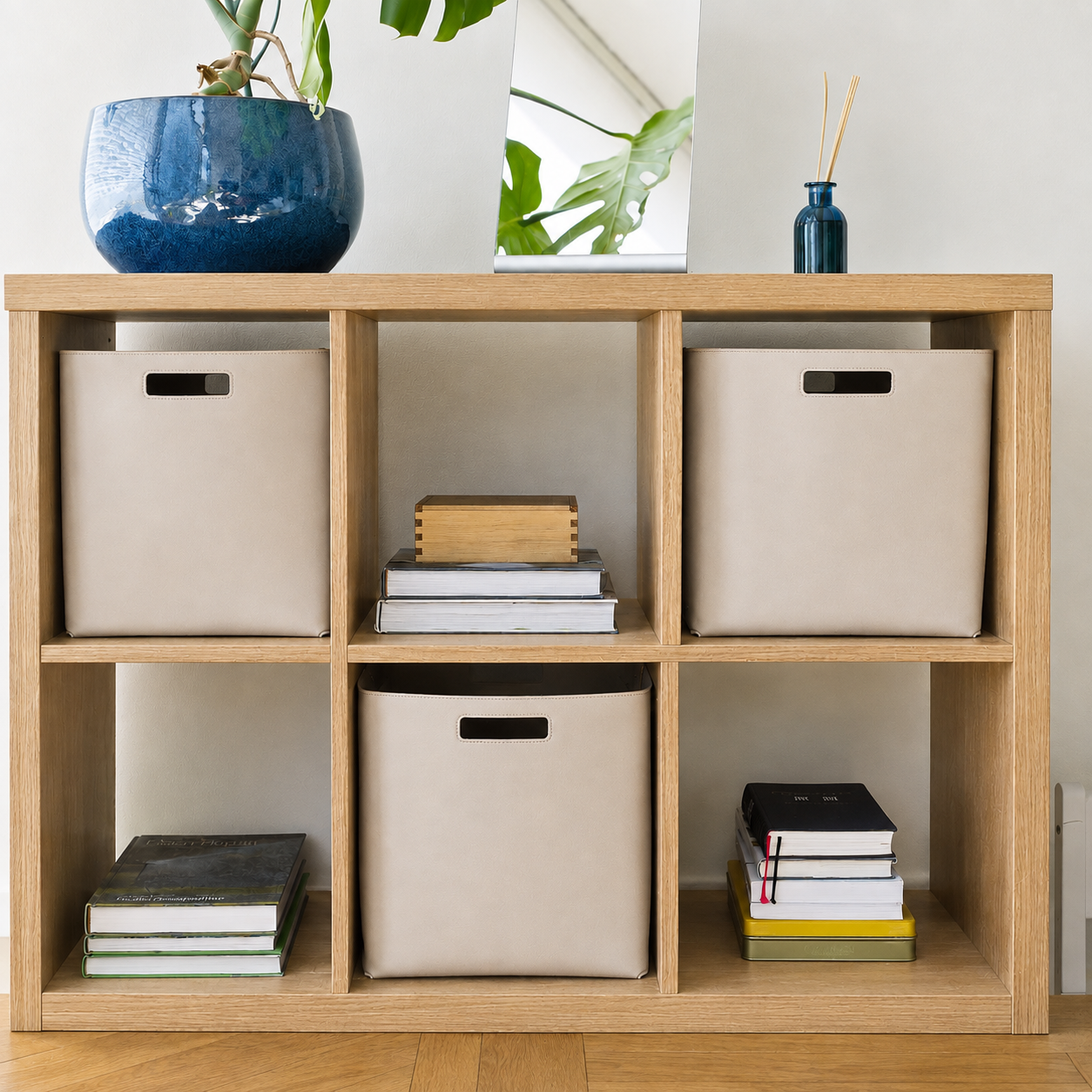 Set of 2 Oatmeal Beige Cube Storage Bins