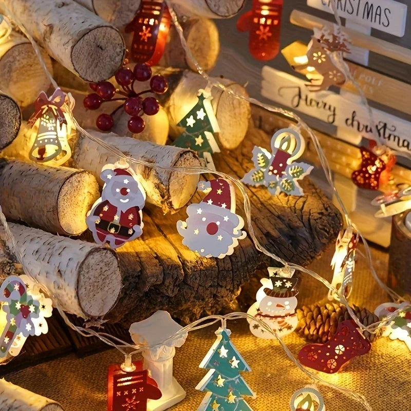 Iron Christmas LED String Lights with Cartoon Designs & Battery Power