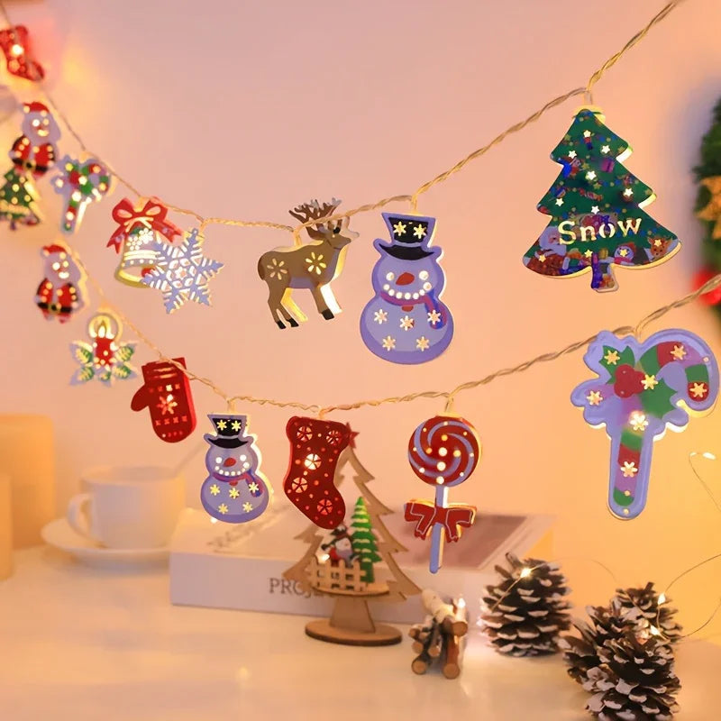 Iron Christmas LED String Lights with Cartoon Designs & Battery Power