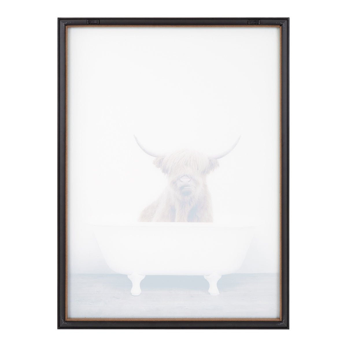 Blake Highland Cow in Tub Color Framed Printed Glass by Amy Peterson Art Studio