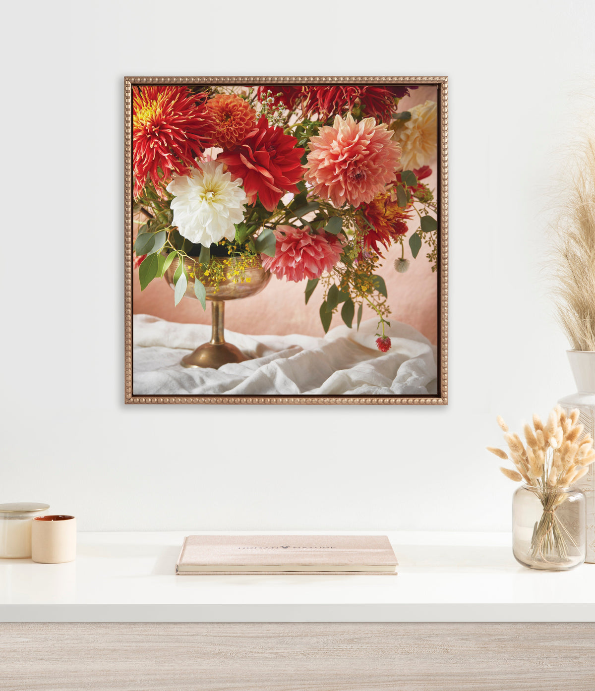 Sylvie Beaded Floral Study Rust Framed Canvas by Emiko and Mark Franzen of F2Images