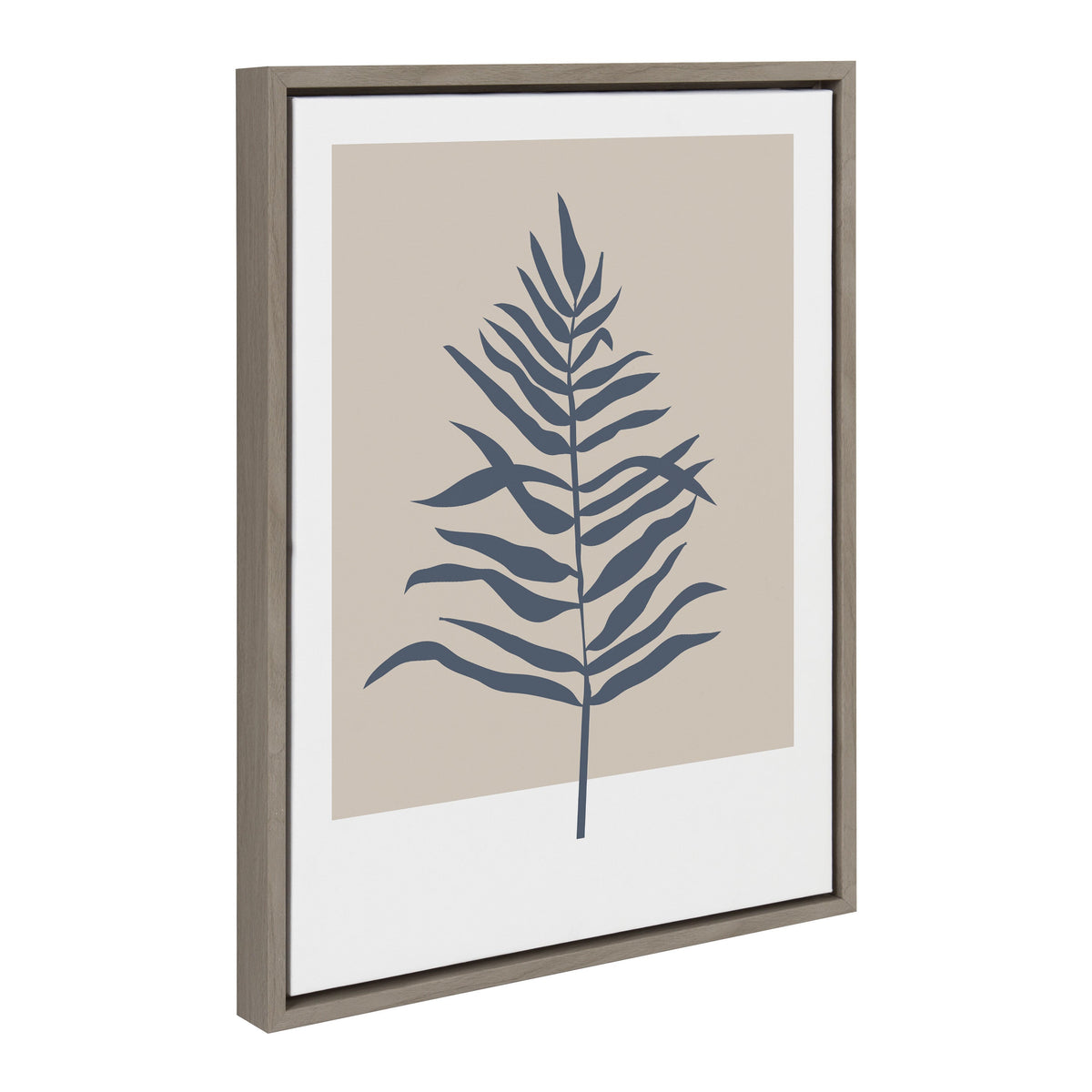 Sylvie Muted Tan and Blue Colorblock Botanical Fern Framed Canvas by The Creative Bunch Studio