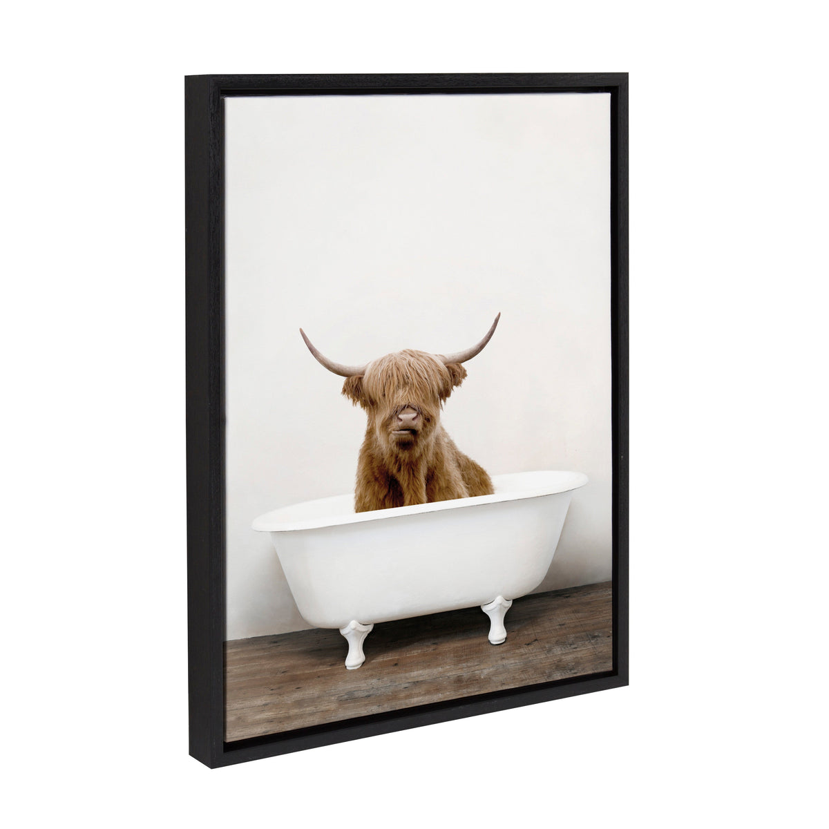 Sylvie Highland Cow in Tub Color Framed Canvas by Amy Peterson Art Studio