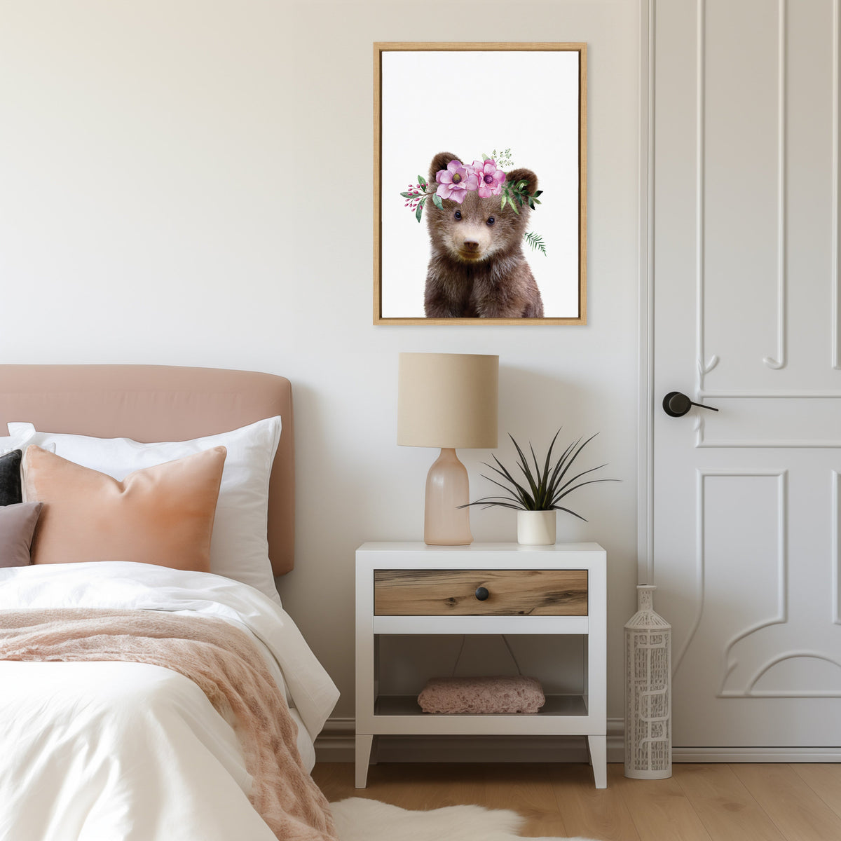 Sylvie Flower Crown Bear Framed Canvas by Amy Peterson Art Studio