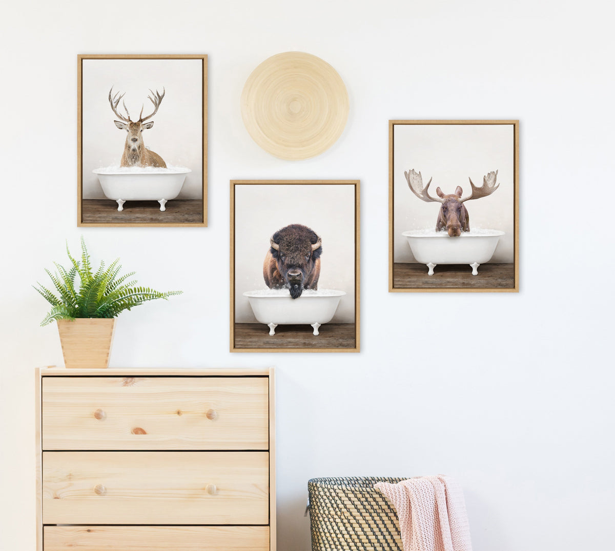 Sylvie Bison Rustic Bubble Bath Framed Canvas by Amy Peterson Art Studio