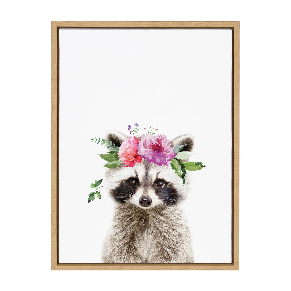 Sylvie Flower Crown Raccoon Framed Canvas by Amy Peterson Art Studio