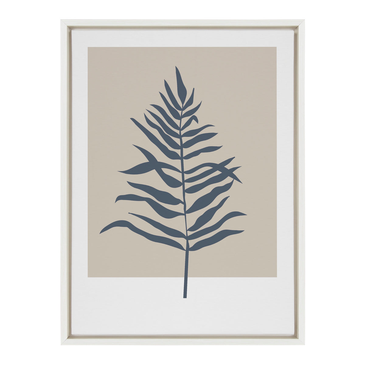 Sylvie Muted Tan and Blue Colorblock Botanical Fern Framed Canvas by The Creative Bunch Studio