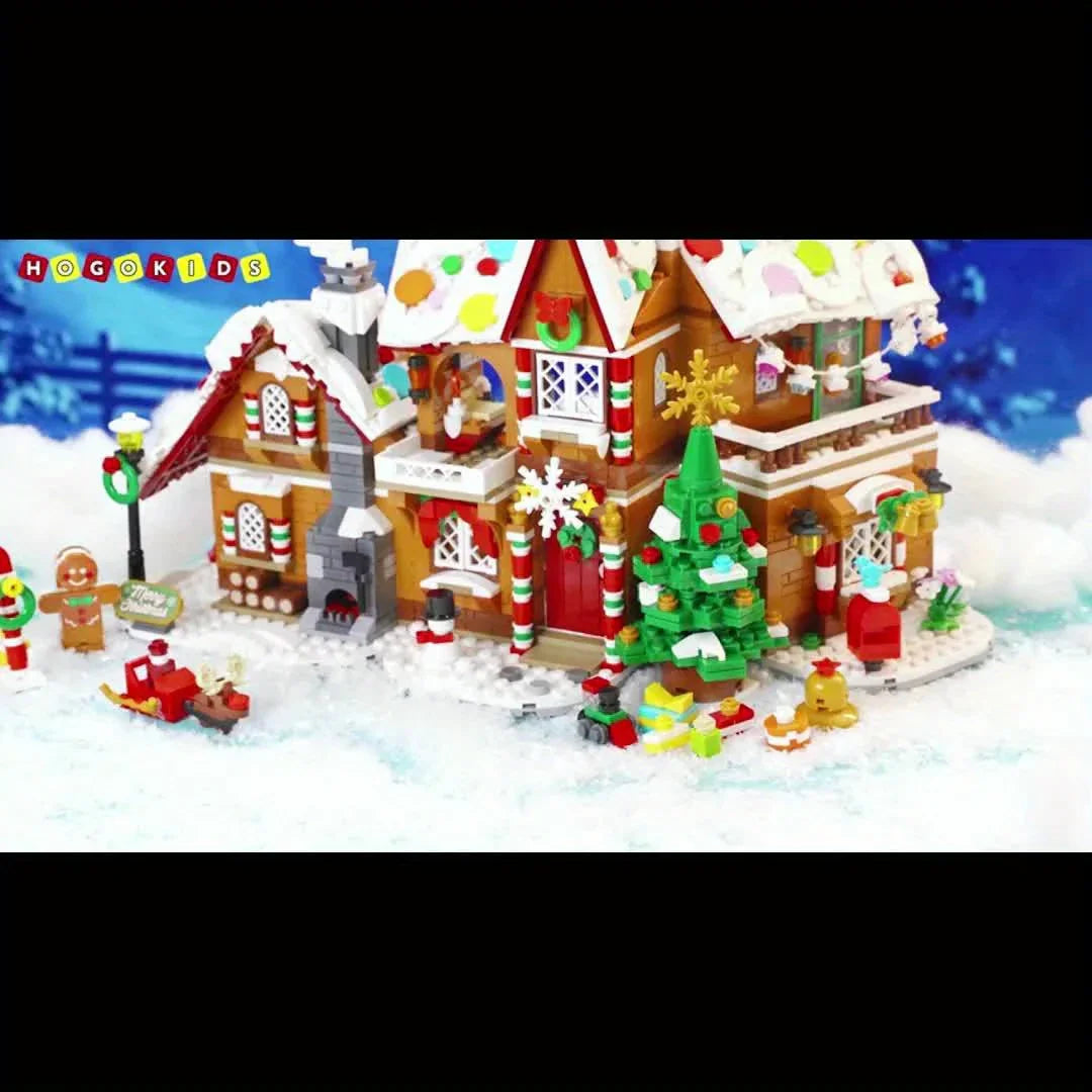 LED Christmas Village Building Blocks Set with Train & Santa