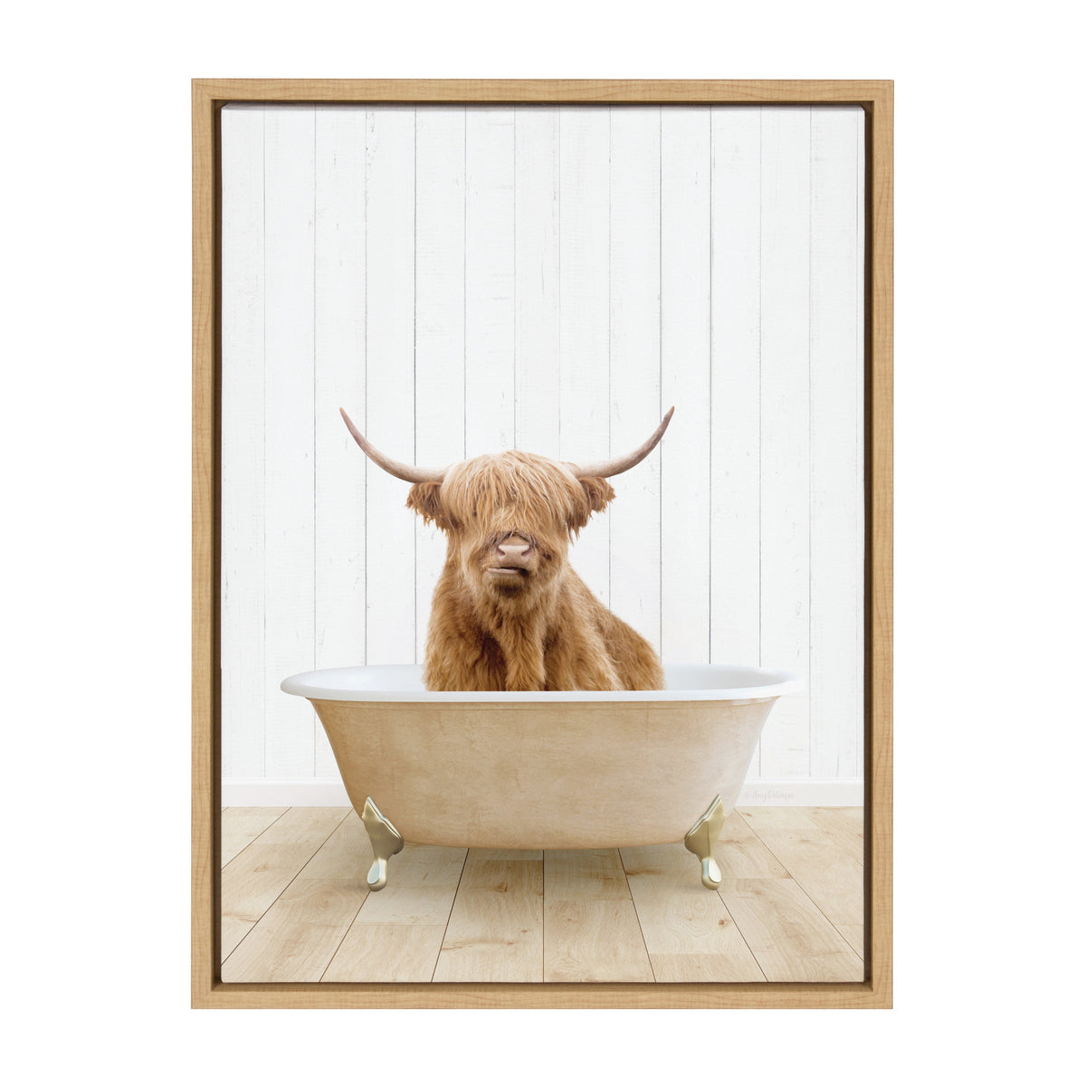 Sylvie Highland Cow Farmhouse Bath Framed Canvas by Amy Peterson Art Studio