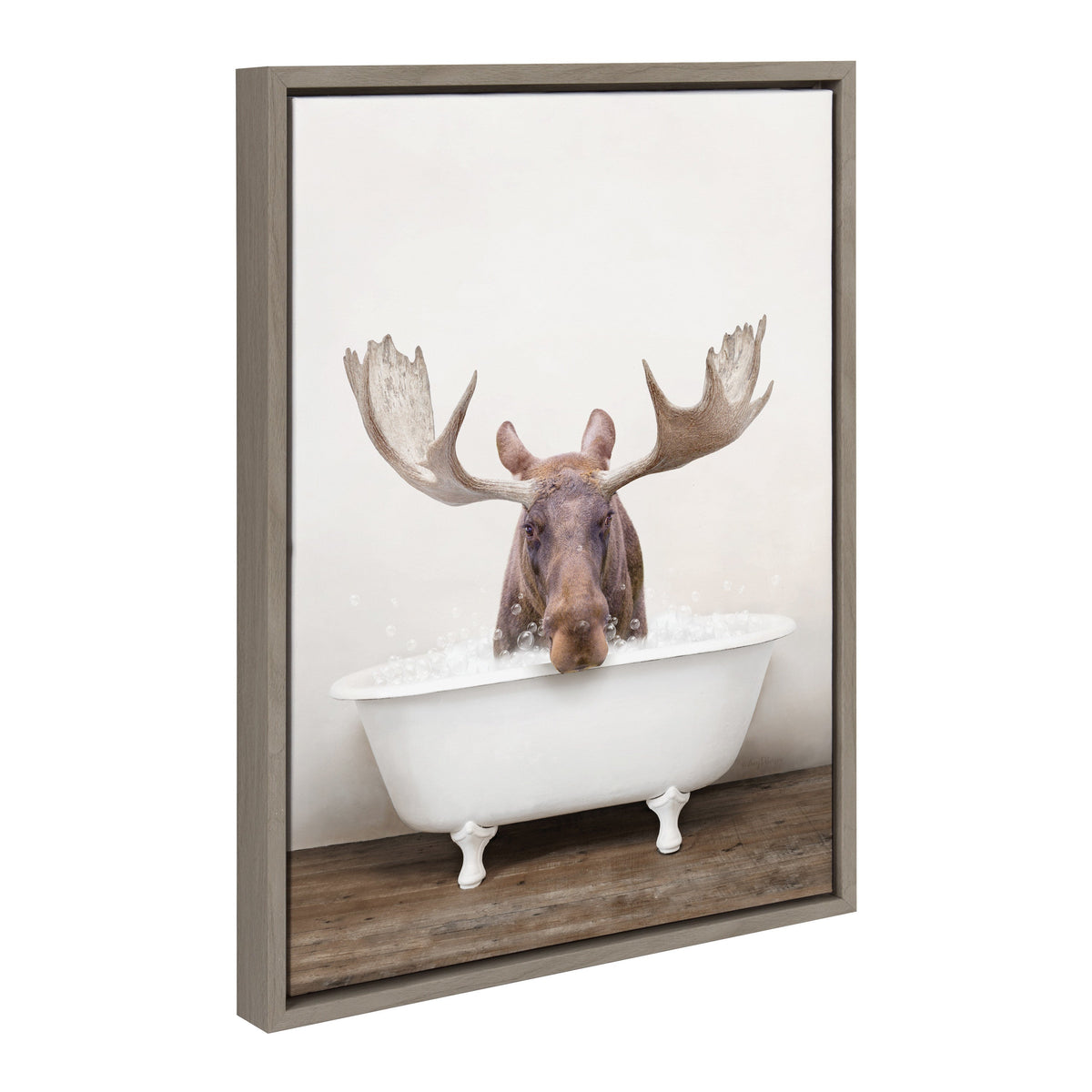 Sylvie Moose Rustic Bubble Bath Framed Canvas by Amy Peterson Art Studio