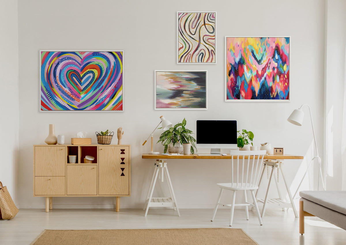 Sylvie Beaded EV Heart Burst 1 Framed Canvas by EttaVee