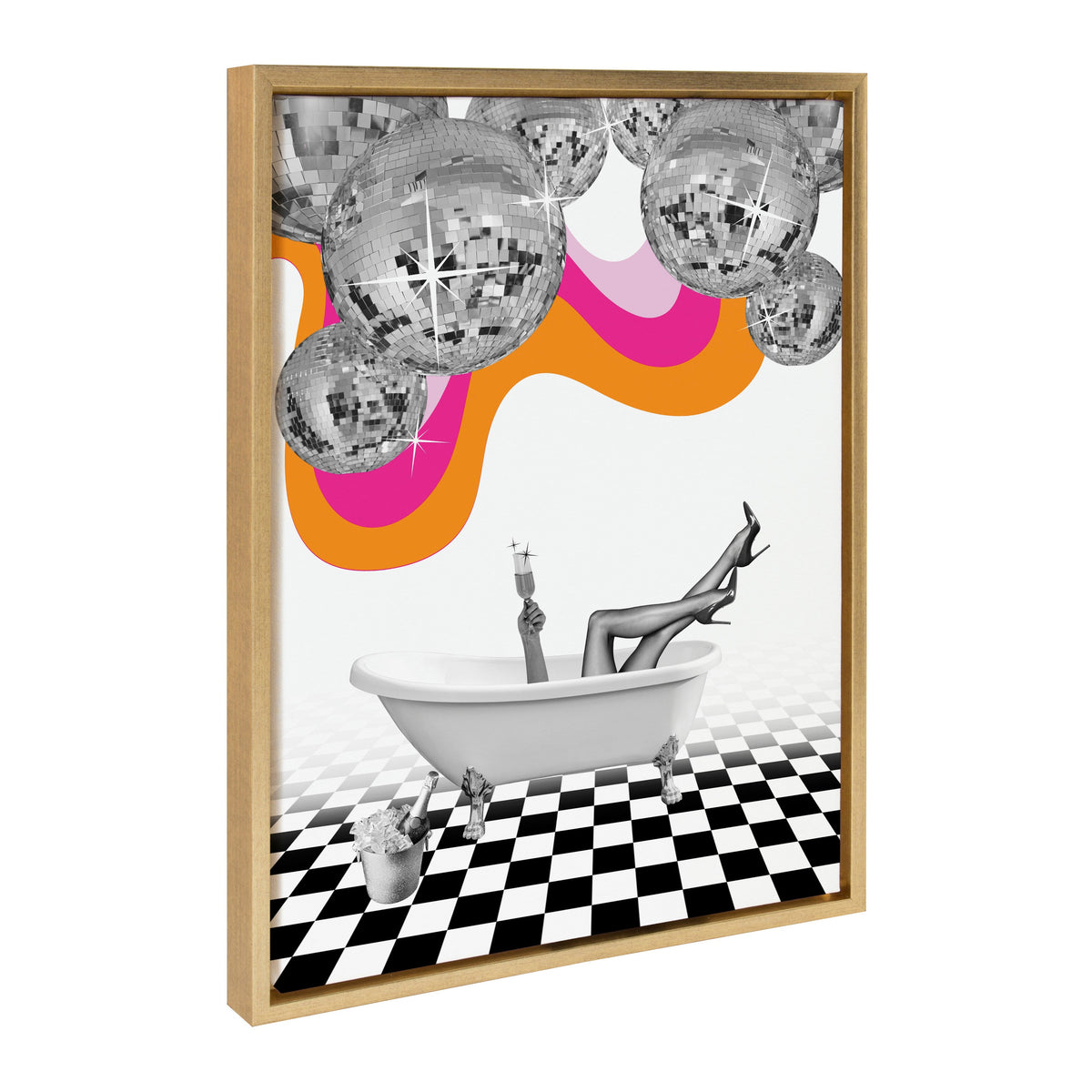 Sylvie Disco Bathtub Framed Canvas by Honey Island Studio