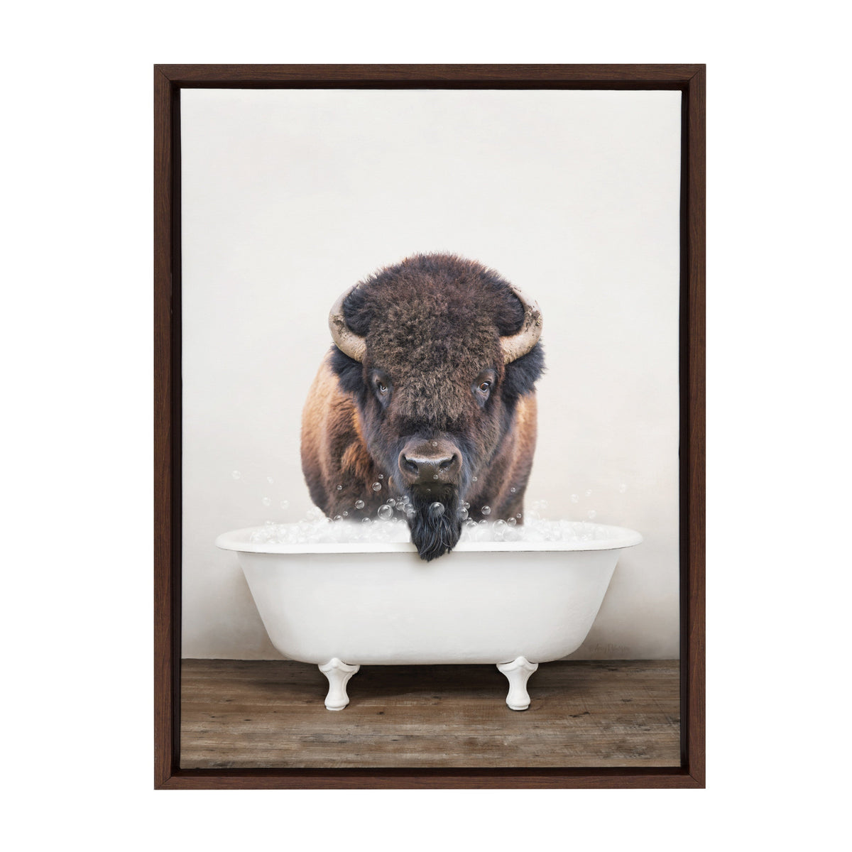 Sylvie Bison Rustic Bubble Bath Framed Canvas by Amy Peterson Art Studio