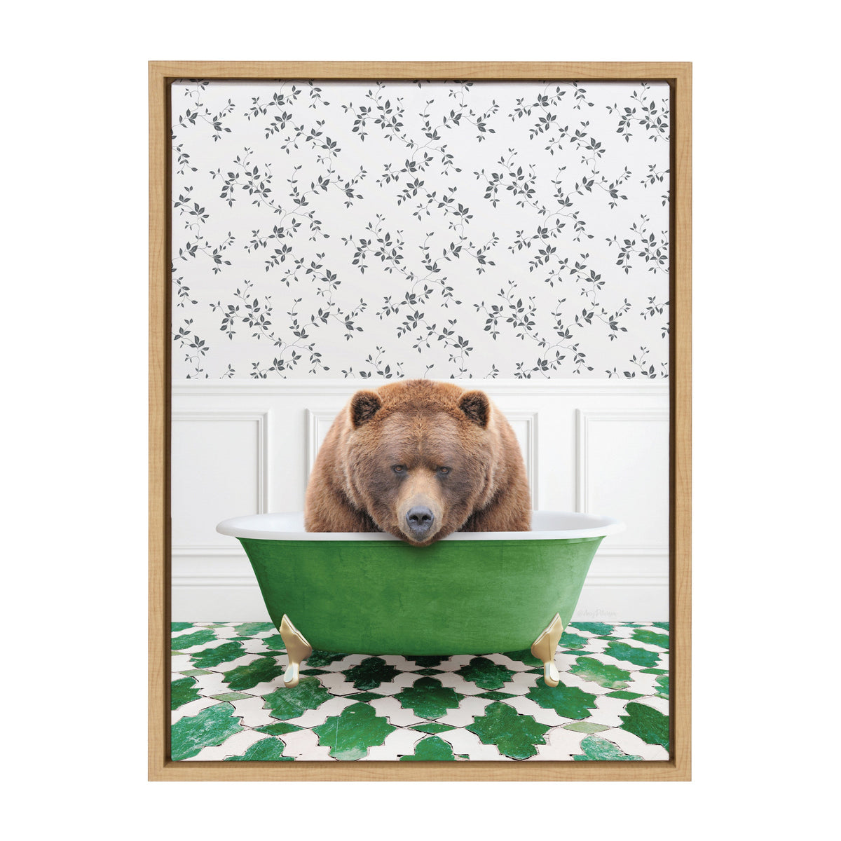 Sylvie Big Bear In Eclectic Green Bath Framed Canvas by Amy Peterson Art Studio