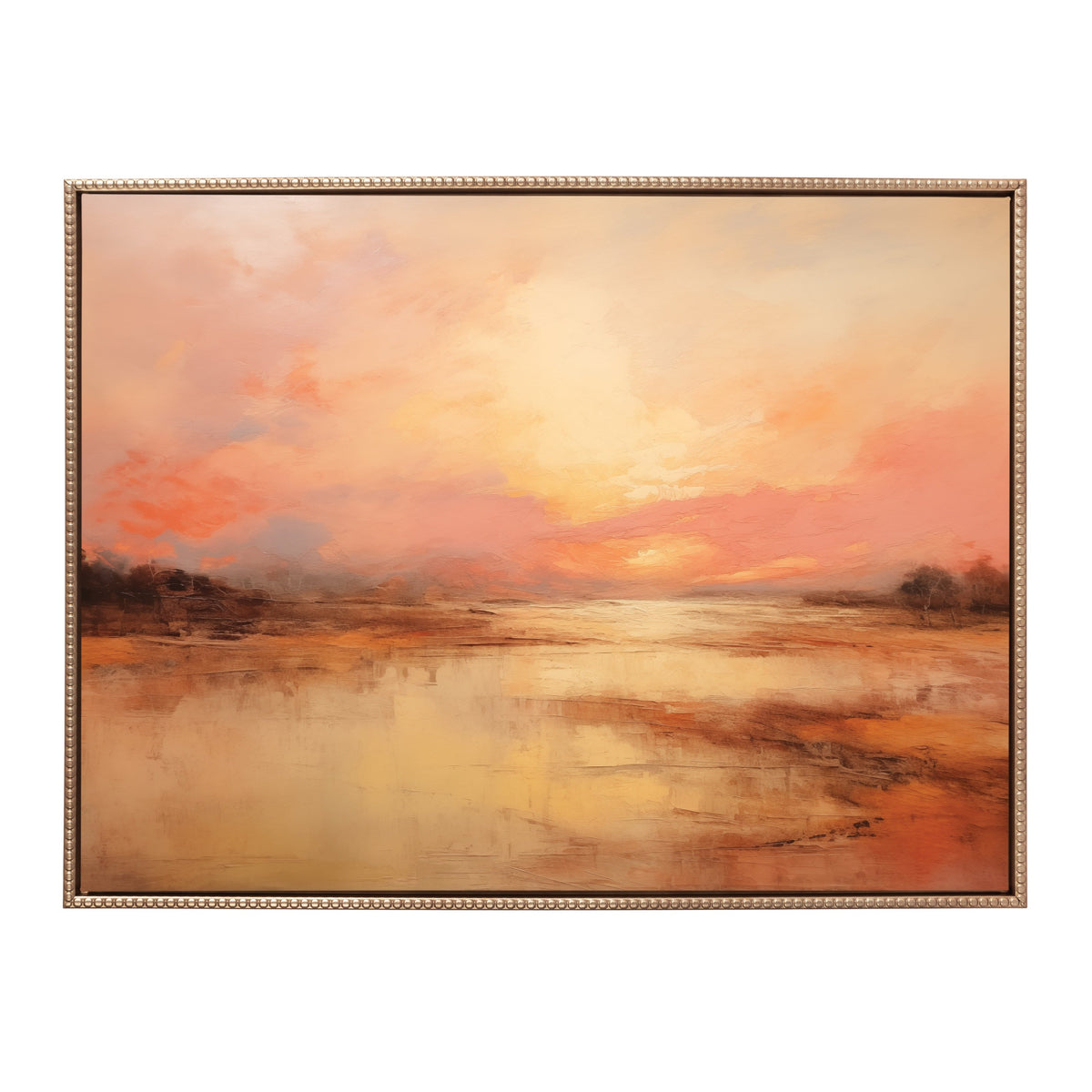 Sylvie Beaded Peach Landscape Framed Canvas by The Creative Bunch Studio