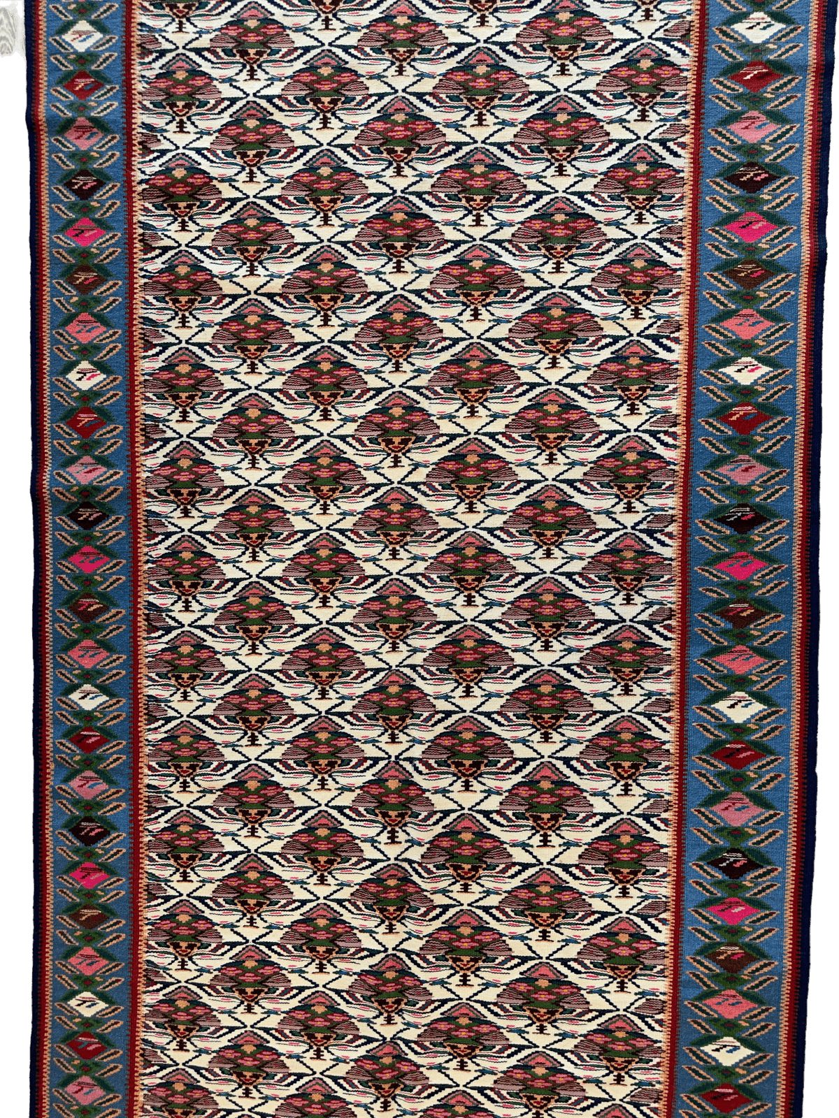 Vintage Persian Senneh Kilim Rug 4x9 | Ivory, Red & Blue | Hand-Woven Wool Flatweave - Rugistan, view 5