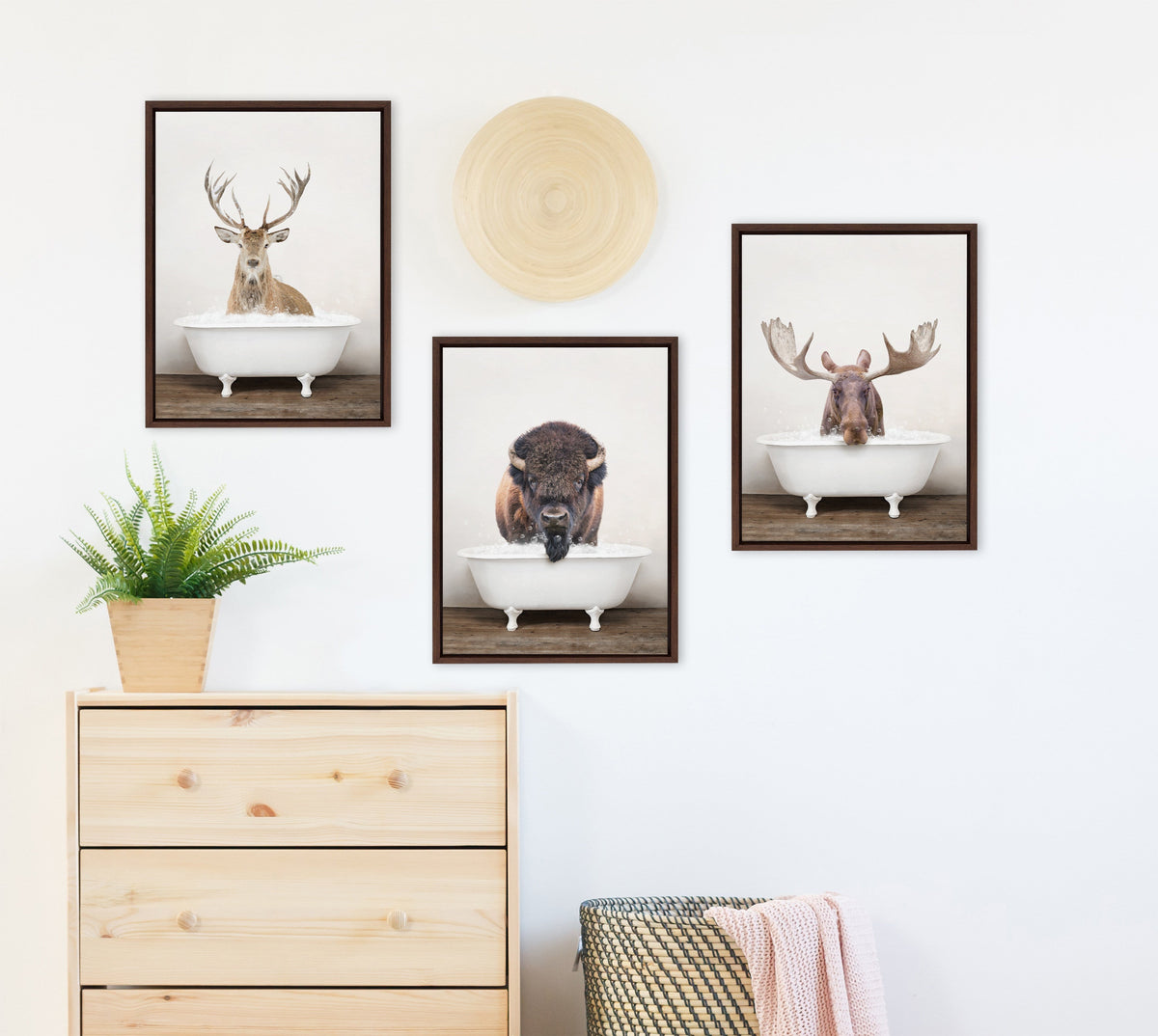 Sylvie Bison Rustic Bubble Bath Framed Canvas by Amy Peterson Art Studio