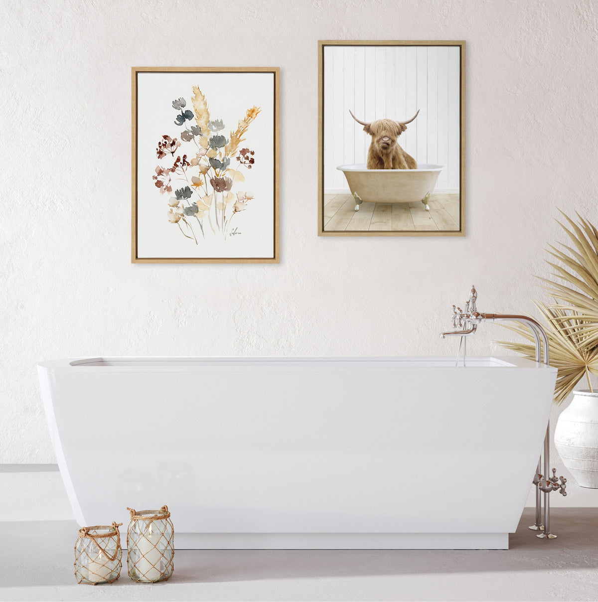 Sylvie Highland Cow Farmhouse Bath Framed Canvas by Amy Peterson Art Studio