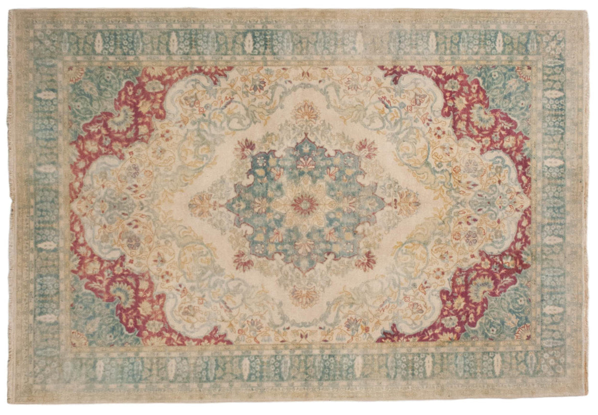 6x9 Vintage Distressed Bulgarian Kerman Design Carpet