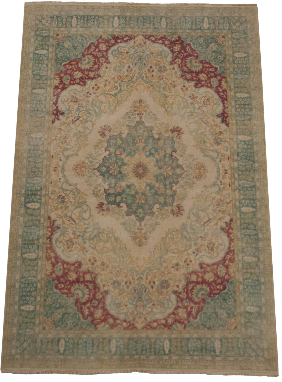 6x9 Vintage Distressed Bulgarian Kerman Design Carpet