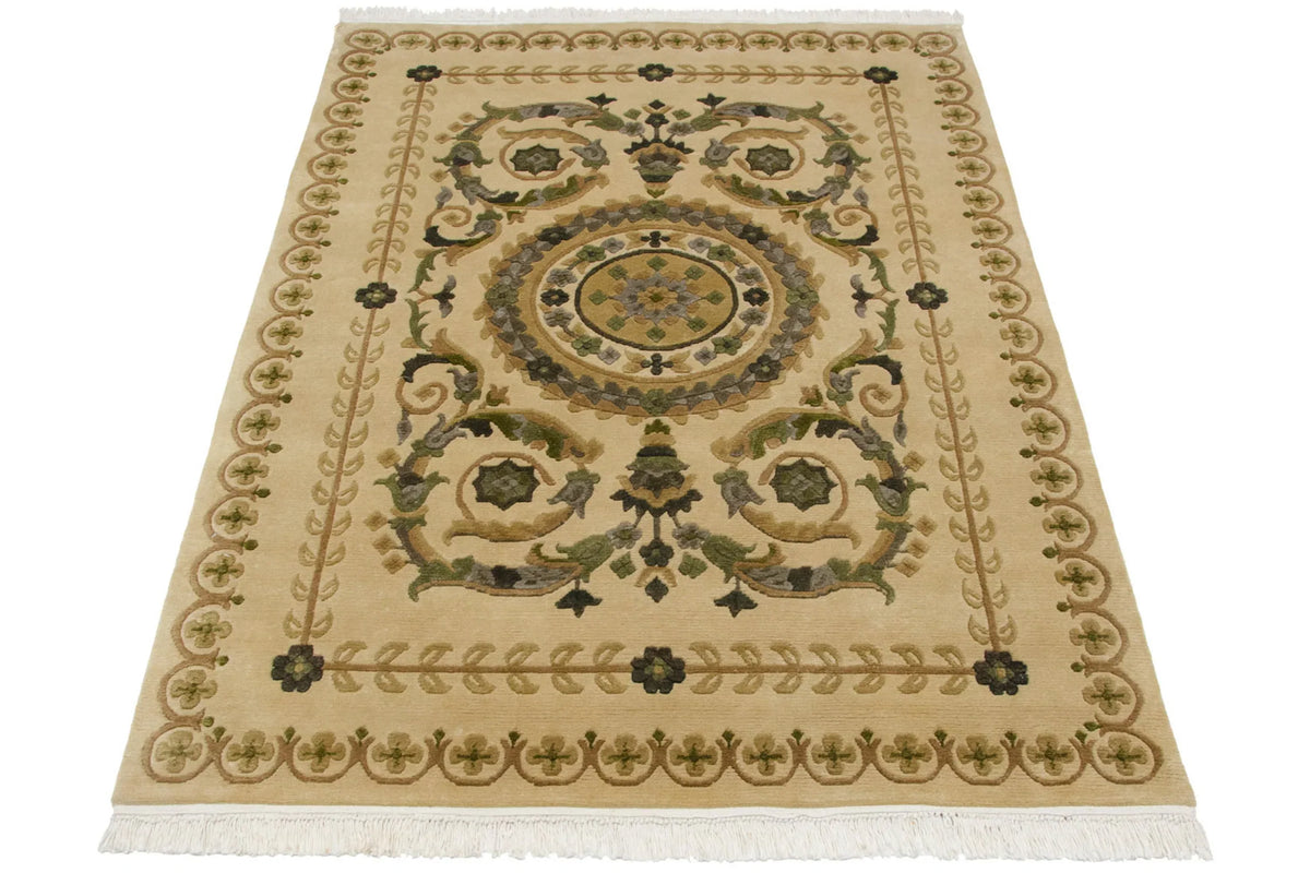 4x6 Vintage Indian Savonnerie Design Rug