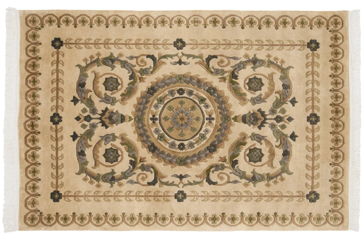4x6 Vintage Indian Savonnerie Design Rug
