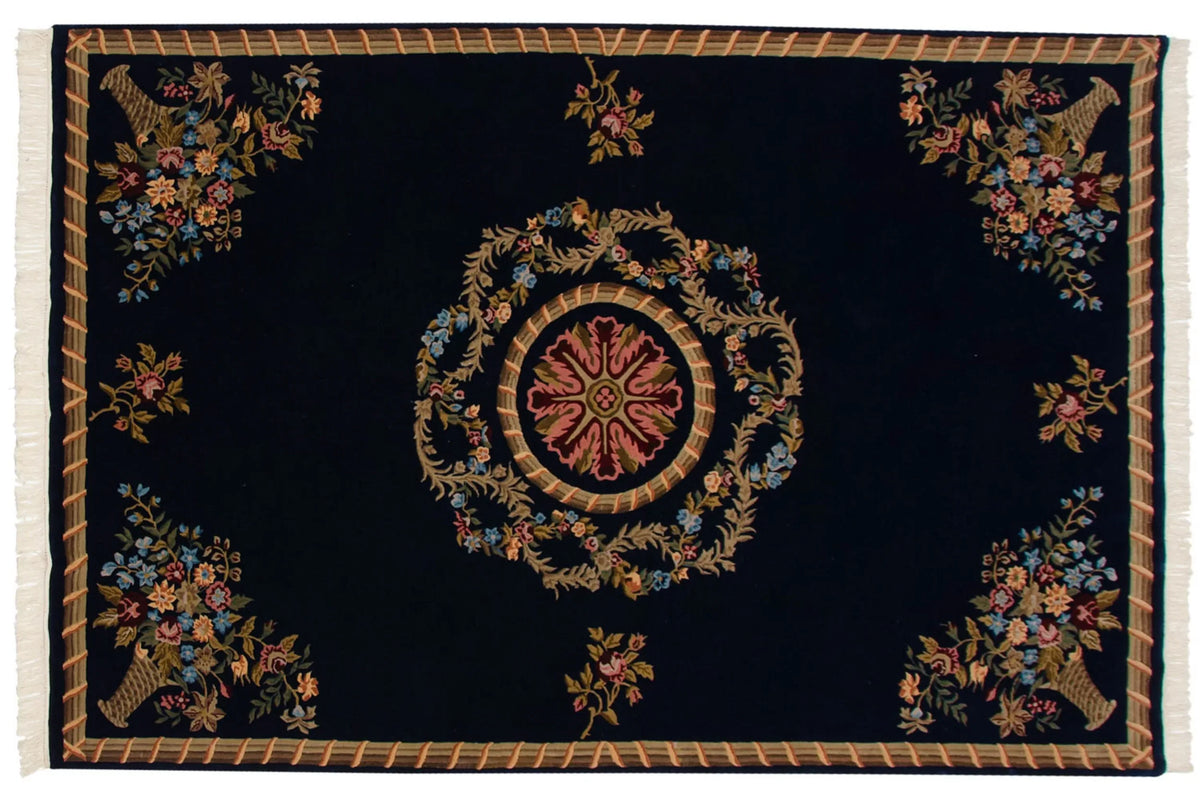6x9 Vintage Indian Aubusson Design Carpet