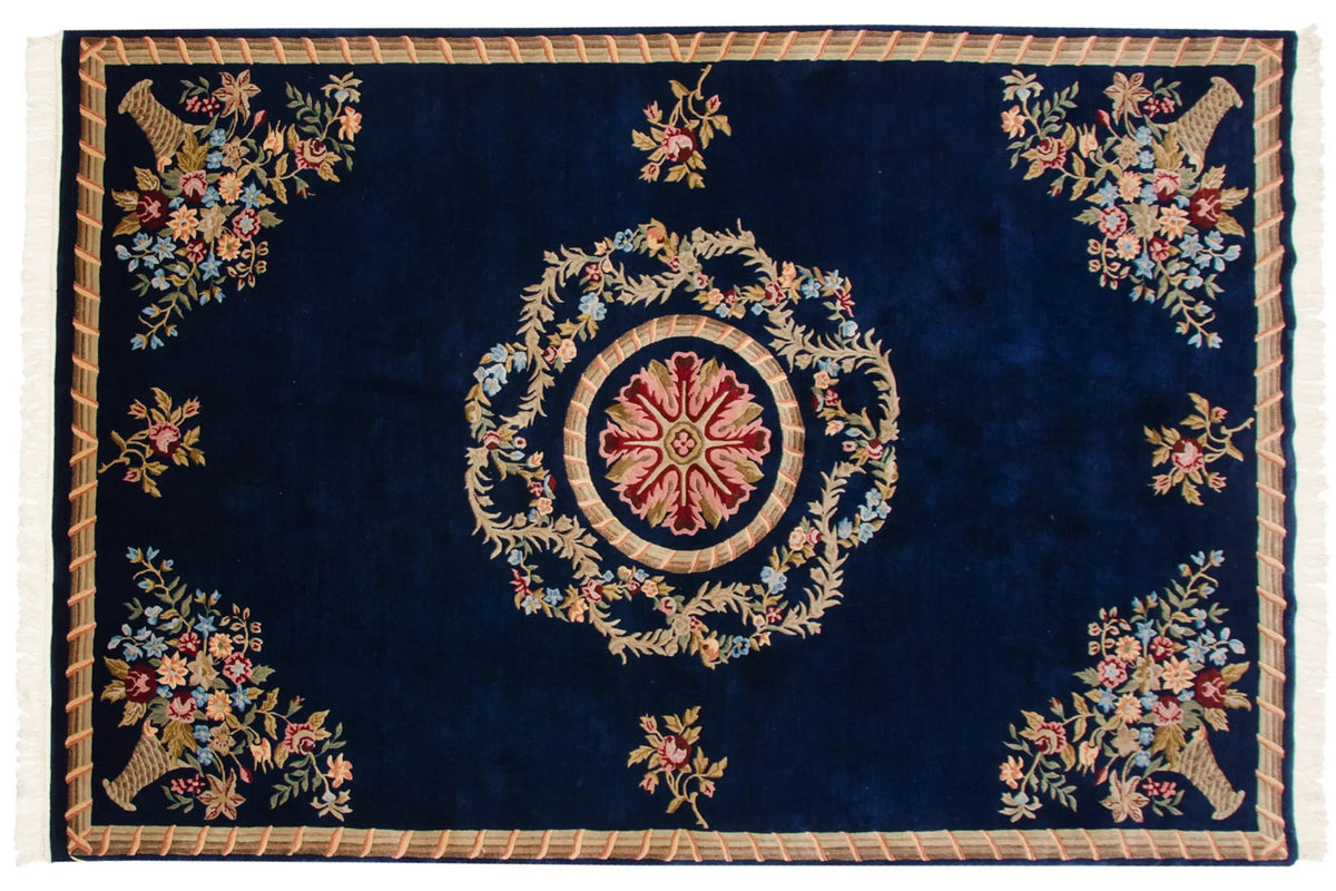 6x9 Vintage Indian Aubusson Design Carpet