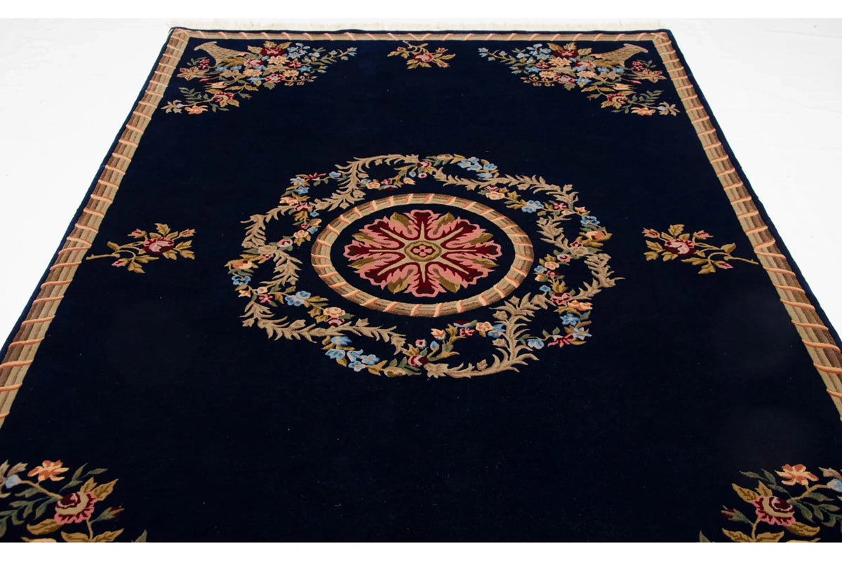 6x9 Vintage Indian Aubusson Design Carpet