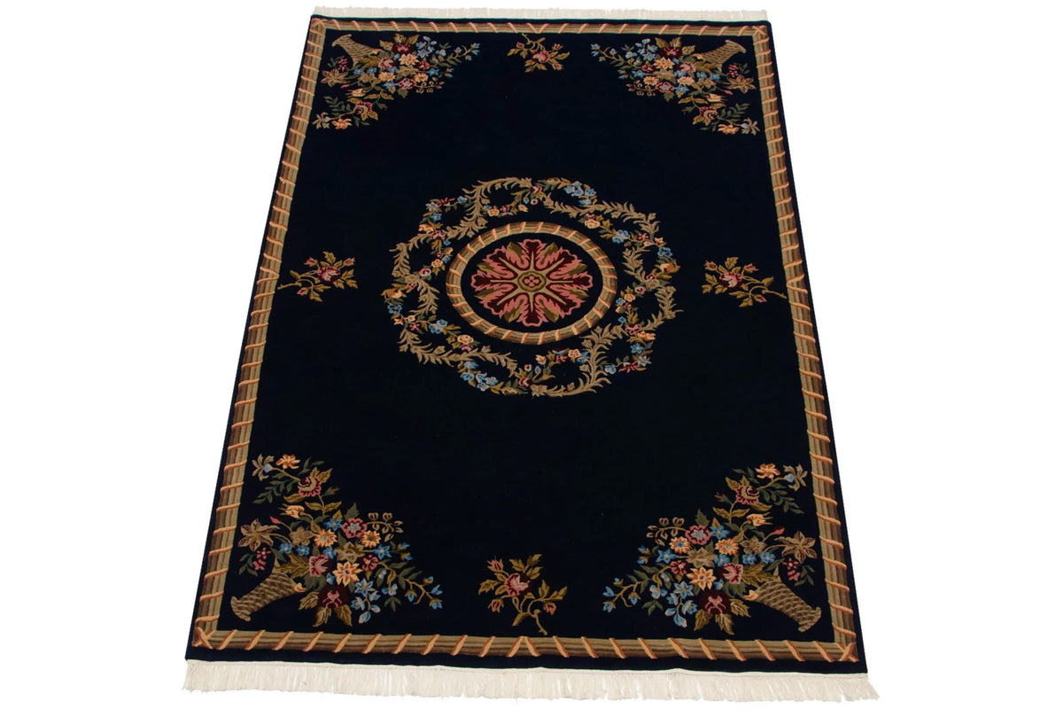 6x9 Vintage Indian Aubusson Design Carpet