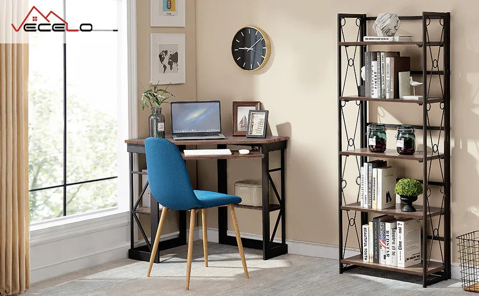 Metal 5 Shelf Folding Bookshelf Industrial Frame
