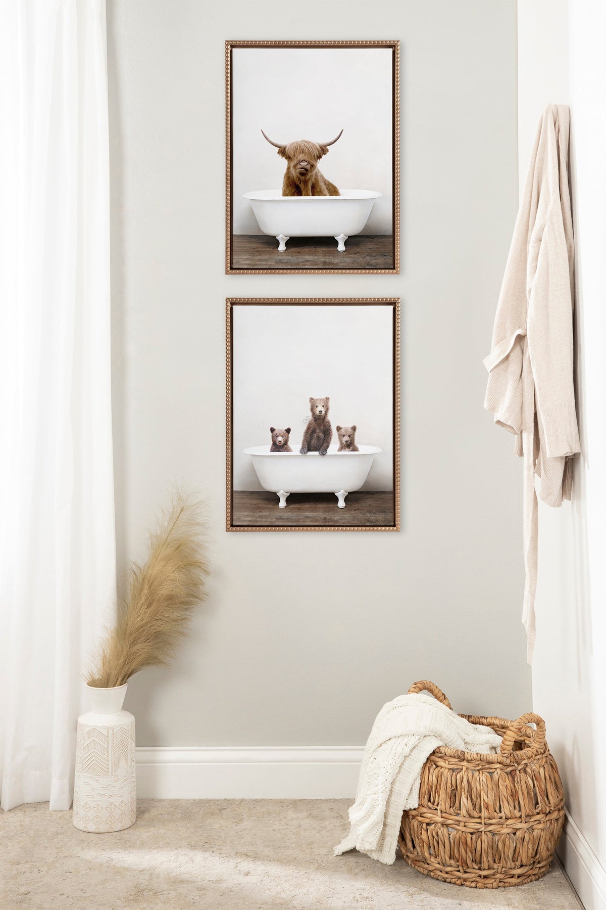 Sylvie Beaded Three Little Bears in Vintage Bathtub Framed Canvas by Amy Peterson