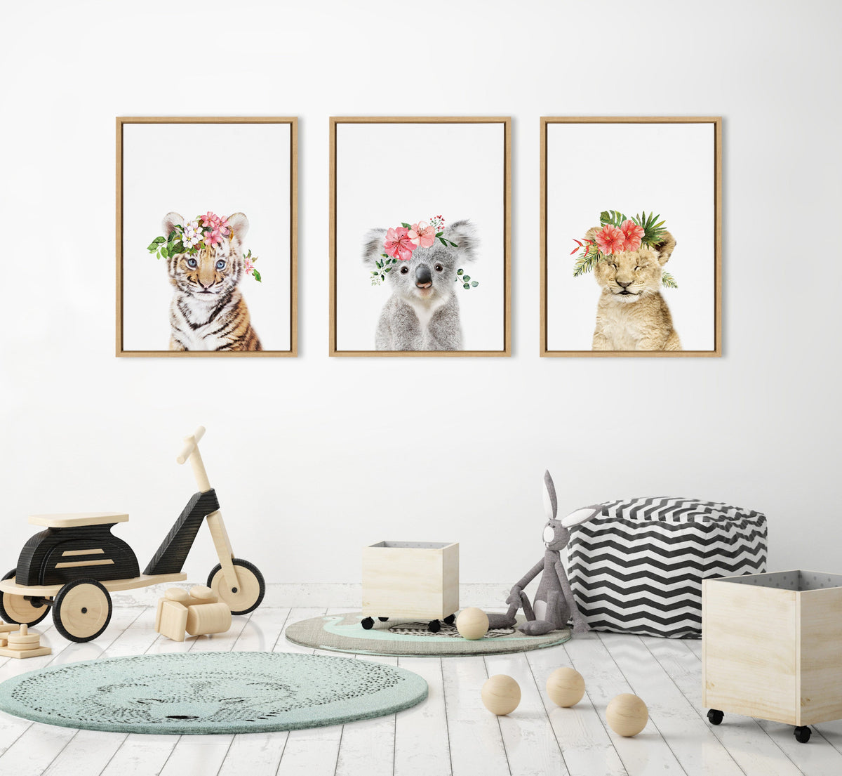 Sylvie Flower Crown Tiger Cub Framed Canvas by Amy Peterson Art Studio