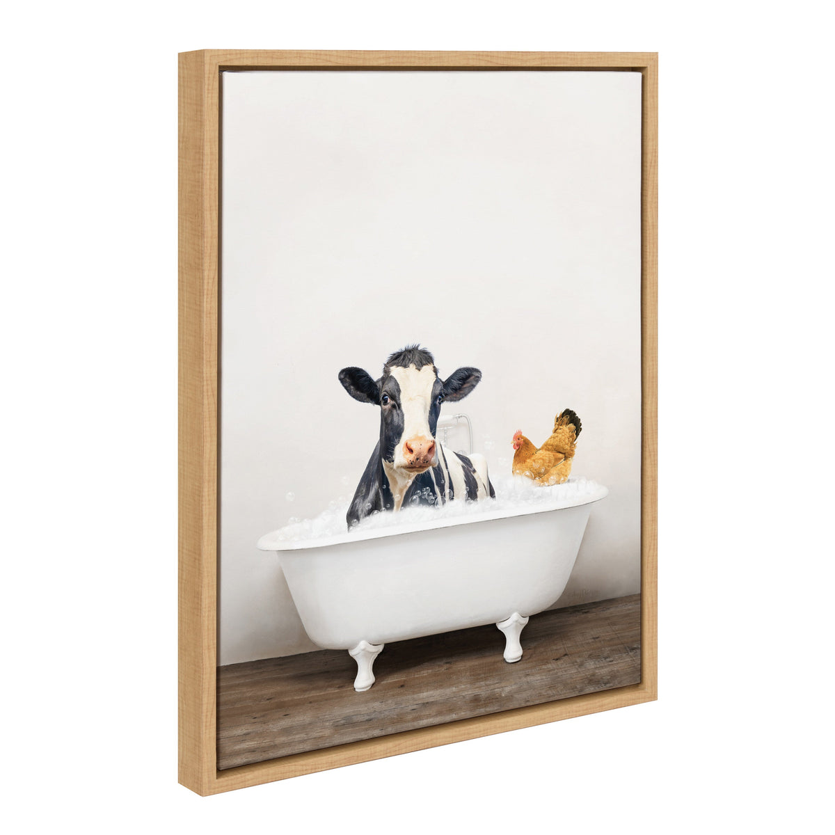 Sylvie Cow and Chicken in Rustic Bath Framed Canvas by Amy Peterson Art Studio