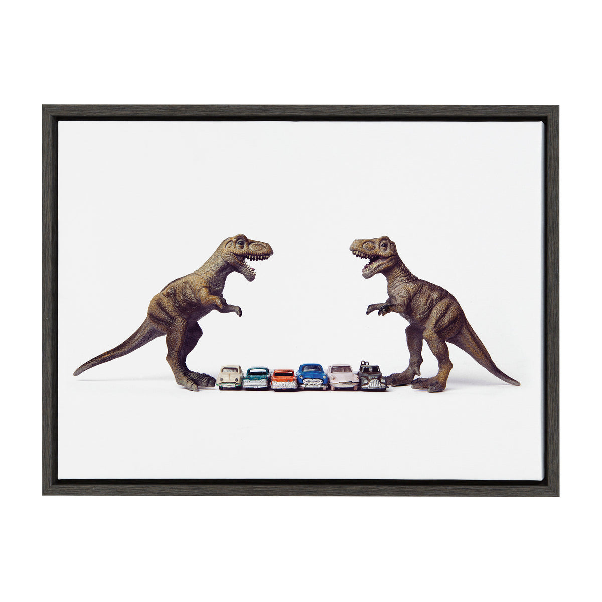 Sylvie Dino Cars Faceoff Framed Canvas by Saint and Sailor Studios
