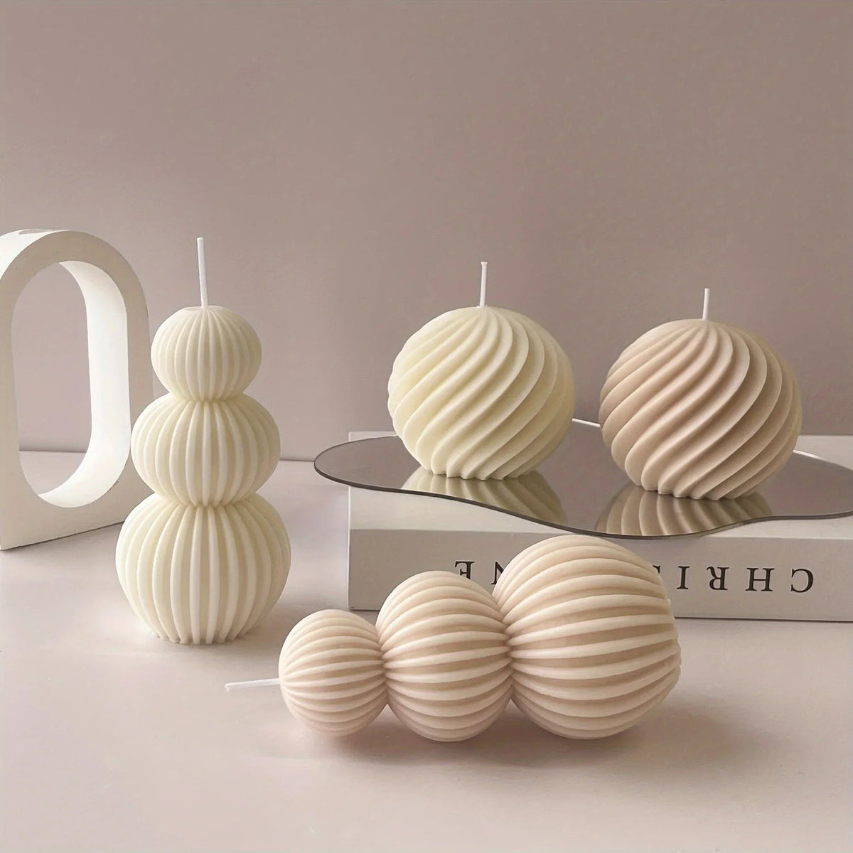 Nordic Glass Wave Ball Candles in Minimalist Style