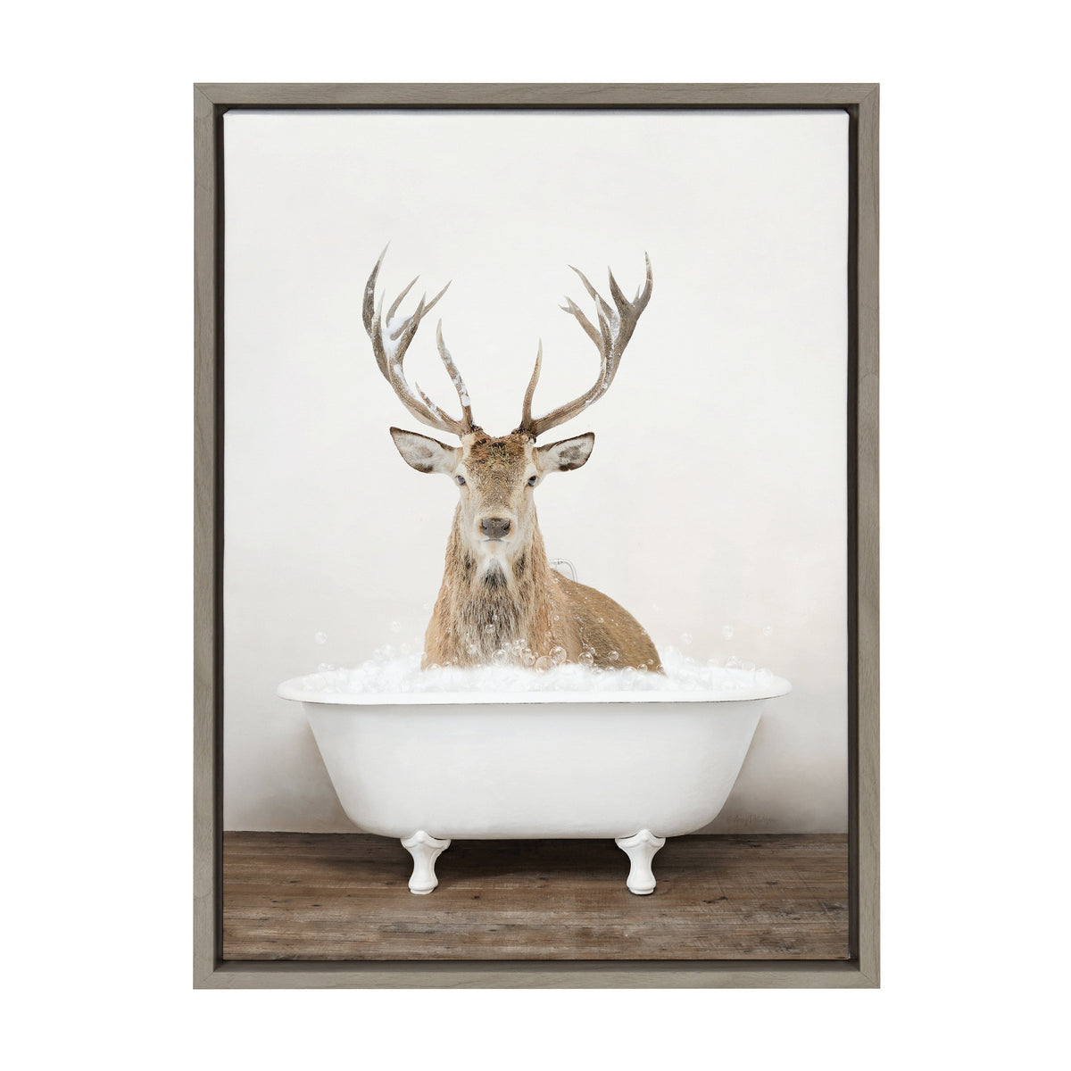 Sylvie Male Deer in Rustic Bath Framed Canvas by Amy Peterson Art Studio
