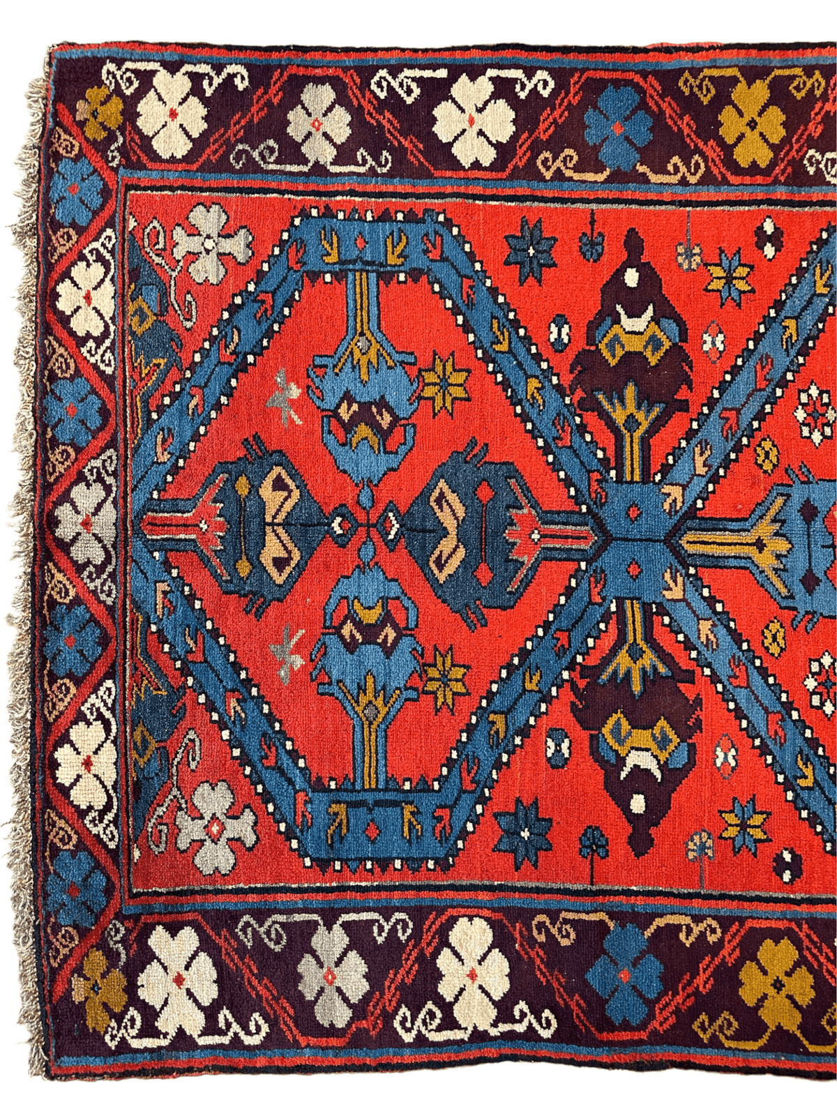 Vintage Caucasian Rug 4x7 | Red, Blue & Navy | Hand-Knotted Wool - Rugistan, view 5