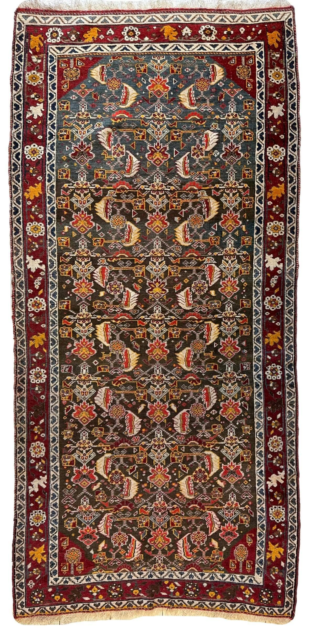 Antique Persian Qashqai Rug 3x7 | Brown, Burgundy & Gray | Hand-Knotted Wool - Rugistan