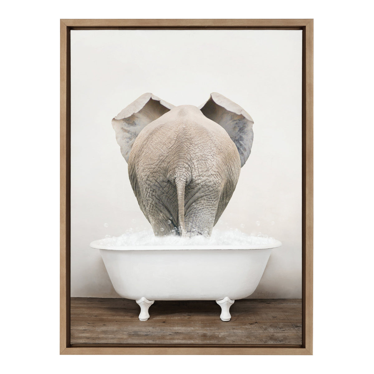 Sylvie Elephant Back in Rustic Bath Framed Canvas by Amy Peterson Art Studio